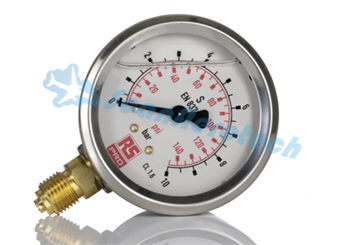 0-10 BAR Pressure gauge 1/4'' Bottom connection with glycerine